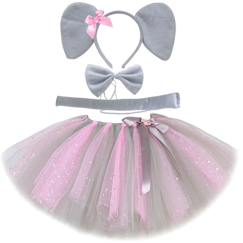 Sparkly Pink Grey Mouse and Elephant Tulle Tutu Skirt Halloween Costumes