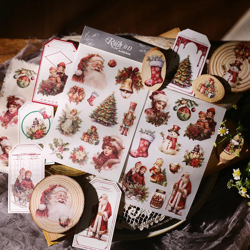 2 Sheet Vintage Christmas Snowman RUB ON Transfer Stickers Junk Journal DIY Scrapbooking
