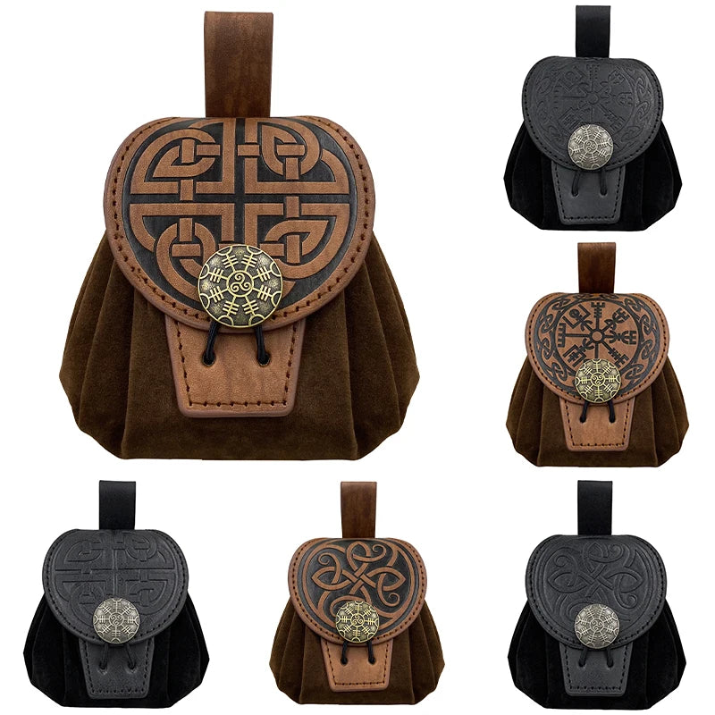 Medieval Pu Leather Belt Waist Coin Purse Drawstring Bag