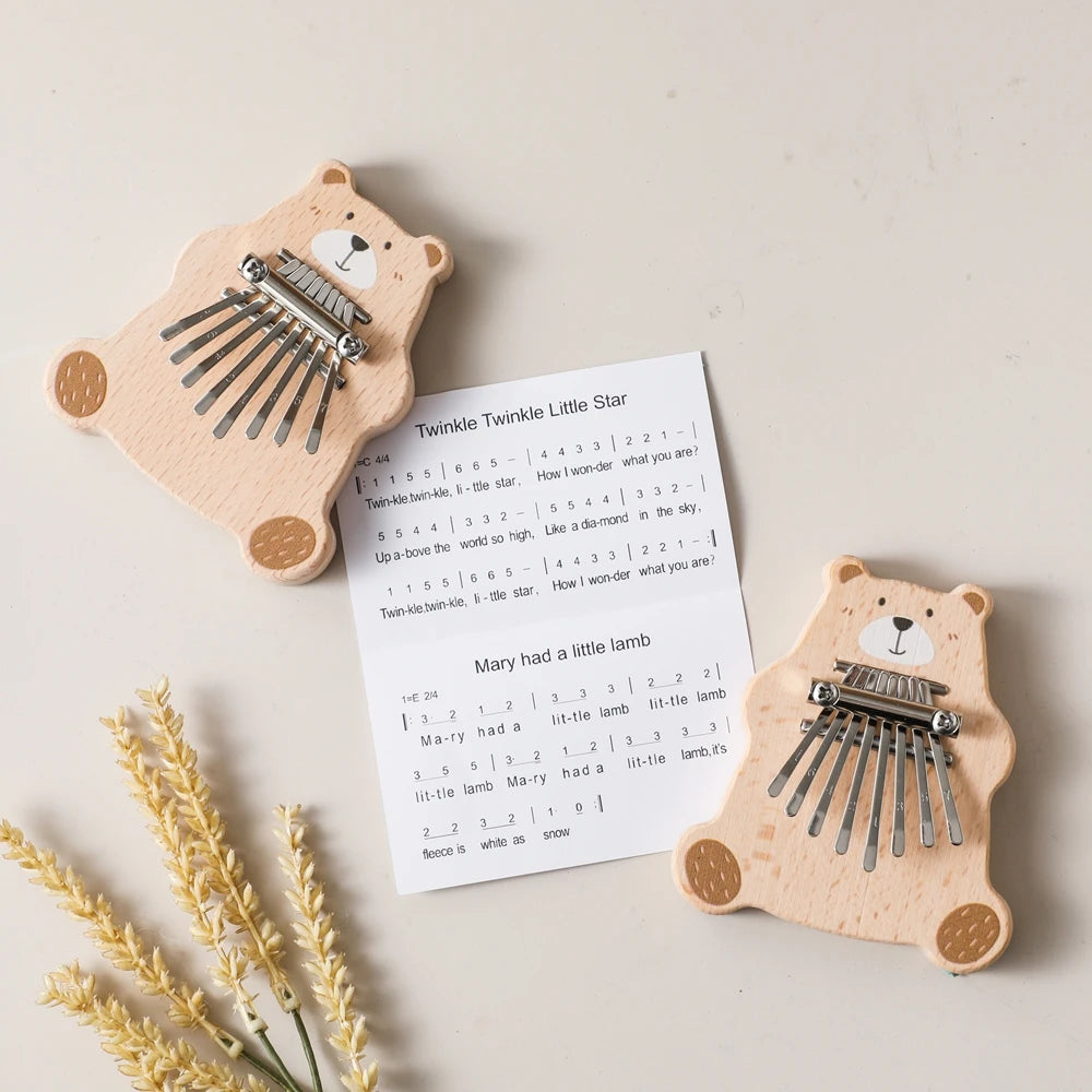 Bear Kalimba 8 Key Mini Thumb Piano Montessori Musical Instrument Toys for Children