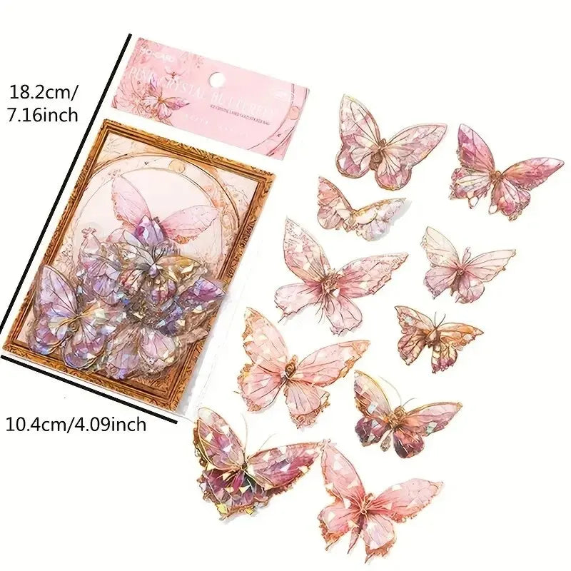 20pcs Ice Crystal Laser Butterfly PET Stickers DIY Scrapbooking Junk Journaling
