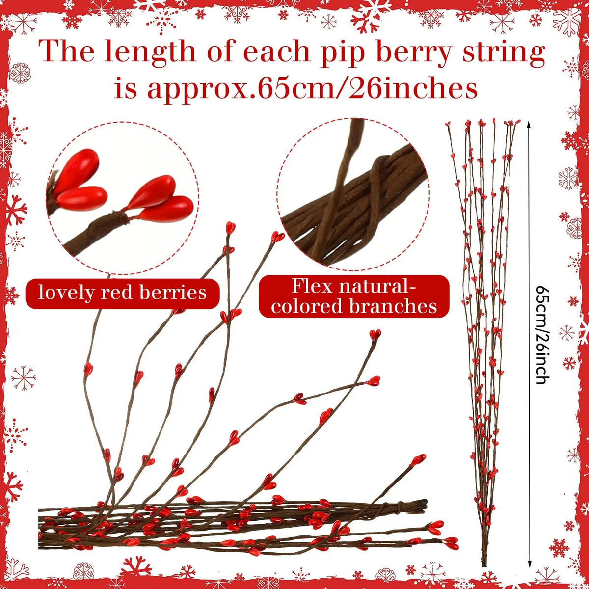 30PCS Artificial Red Pip Berry Picks 65cm Stems DIY Wreath Garland Christmas Decorations