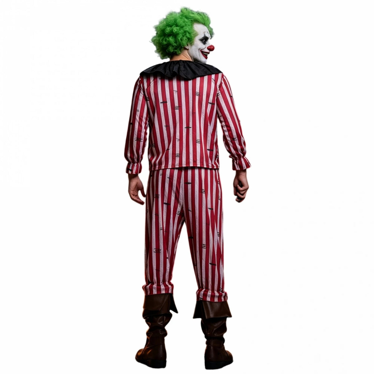 Men's Striped Clown Costume Vintage Circus Joker Cosplay Suits Long Sleeve Tops and Pants Set Halloween Carnivals Outfits