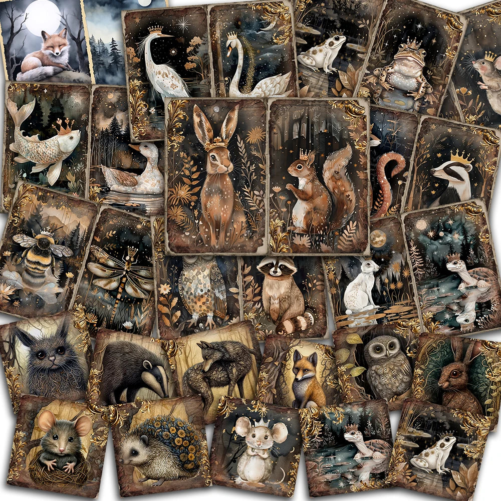 60 pieces Art Papers and Stickers Forest Crown Animals Ephemera DIY Scrapbooking Gallery Wall Set