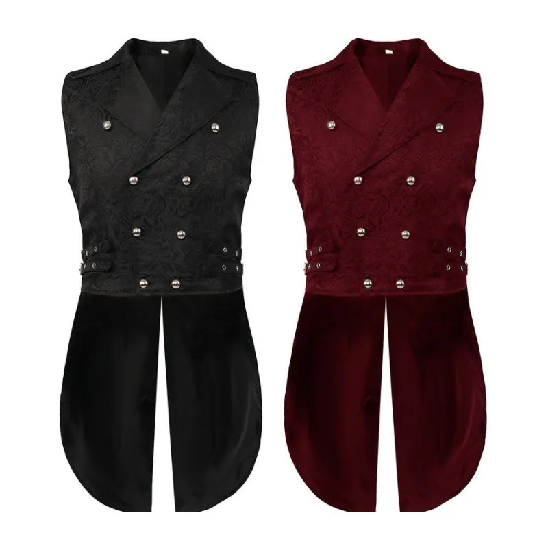 Steampunk Renaissance Jacquard Waistcoat Cosplay Swallowtail Jacket Vest