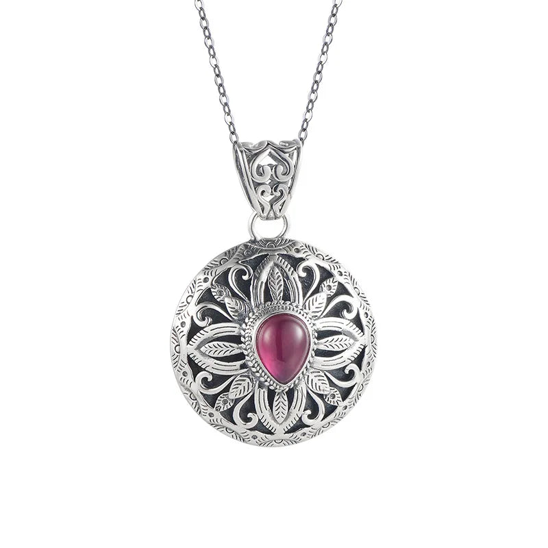 The Eye of the Wise S925 Sterling Silver Pendants Ancient Pattern Red Corundum