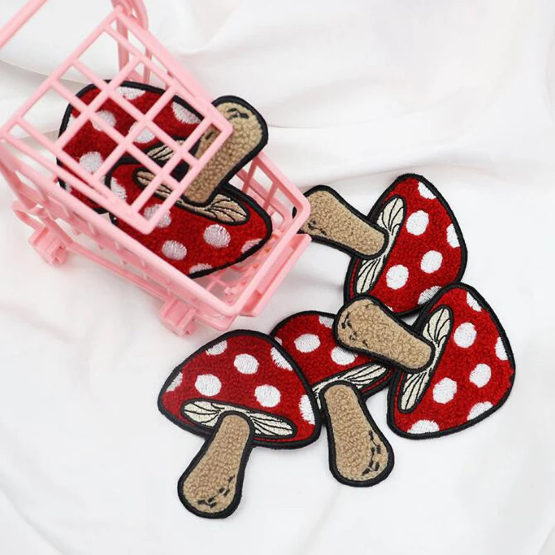 A Pair of Red Mushroom Iron-On Patches DIY Crafts