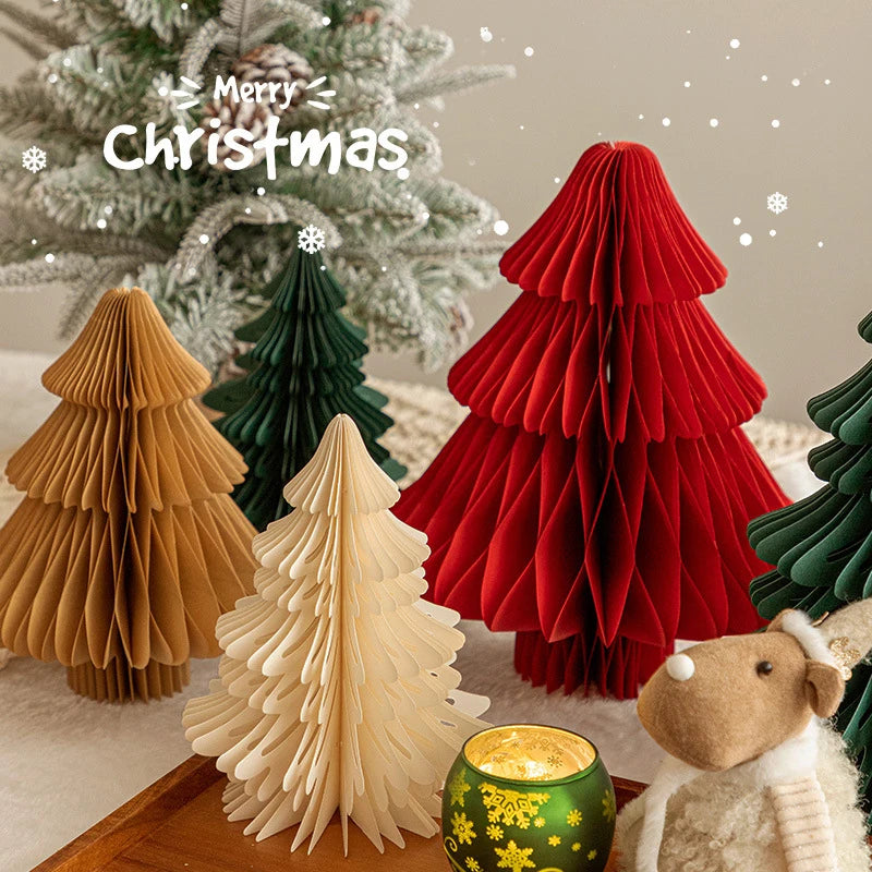 Christmas Paper Honeycomb Decorations Ball Folding Christmas Tree Table 3D Ornaments