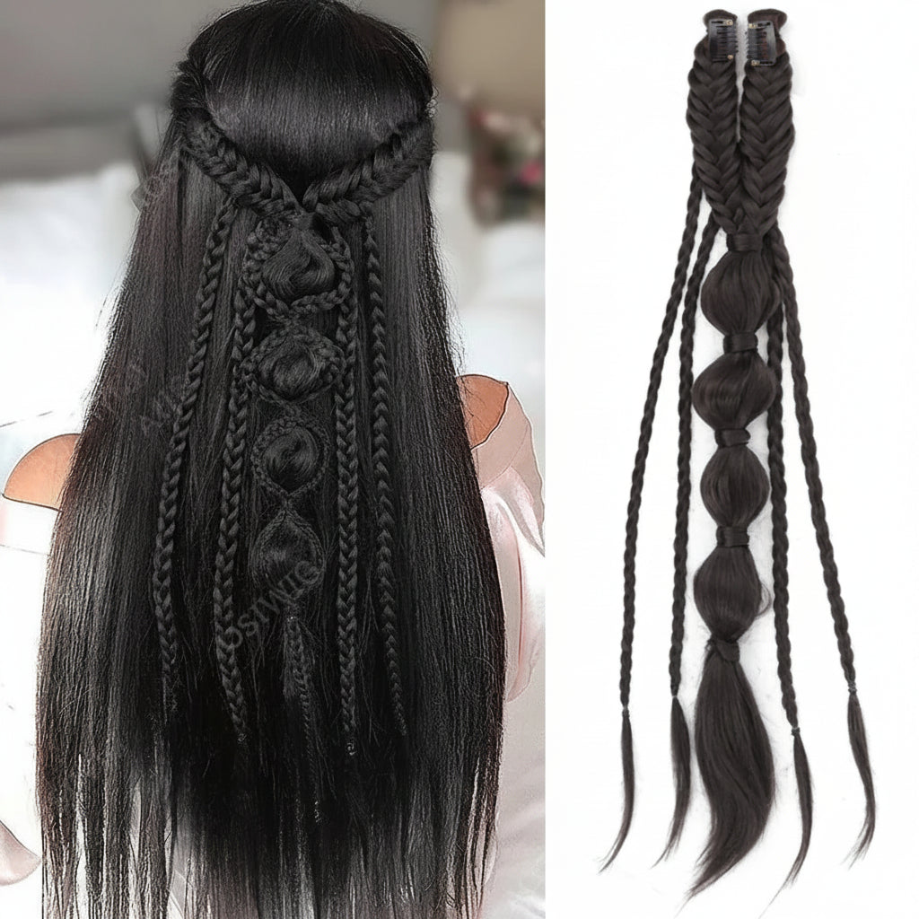 Medieval Maiden Hair Braids Clip in Hair Extensions 24 Inches Synthetic Wig Hairpieces