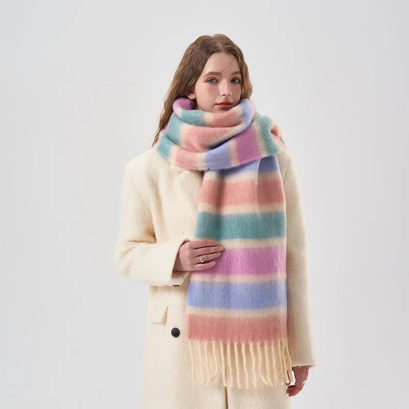 Rainbow Striped Mohair Scarf