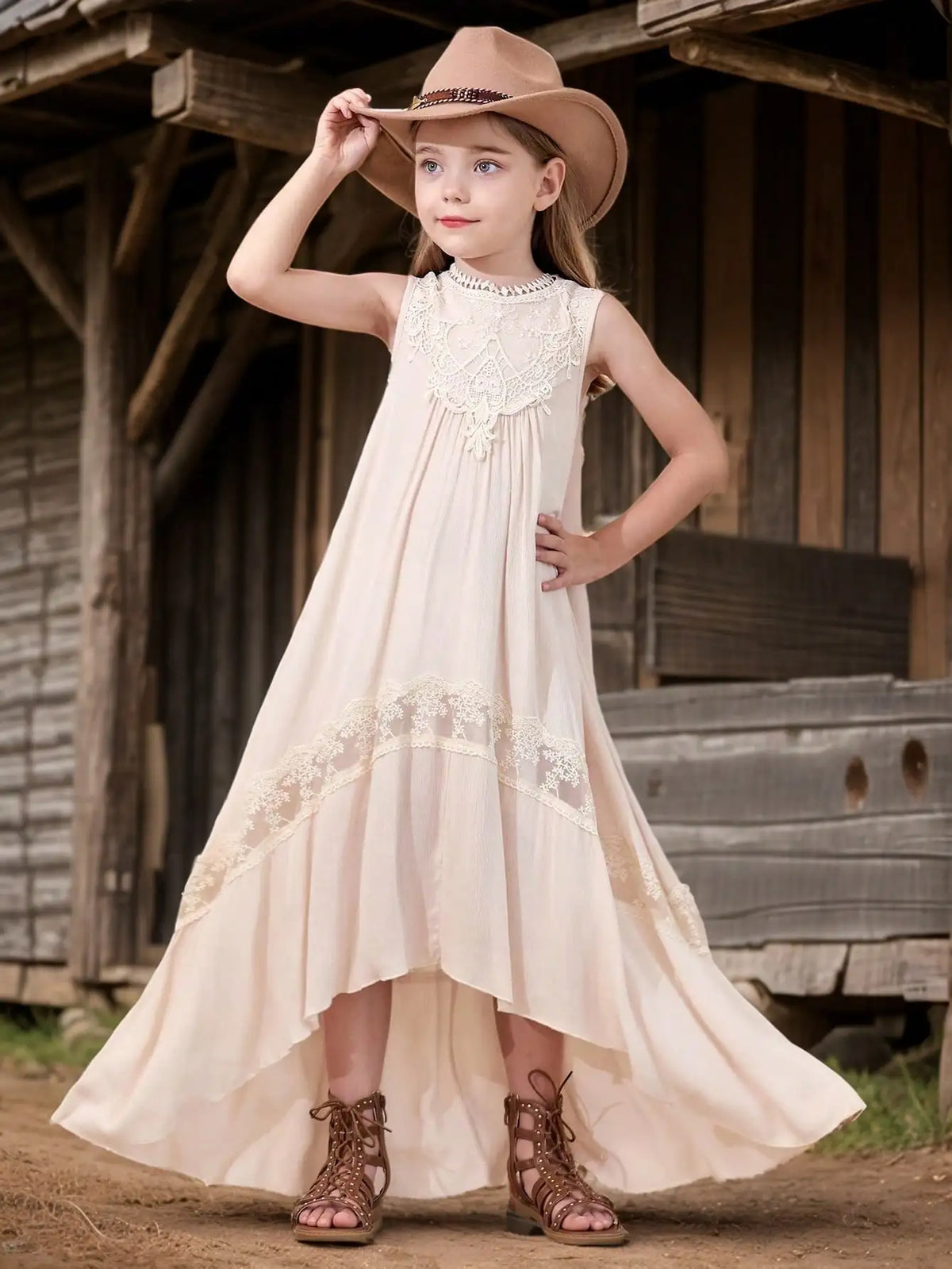 Summer Girls' Sleeveless Embroidered Trailing Skirt Photoshoot Worthy Maxi Dress