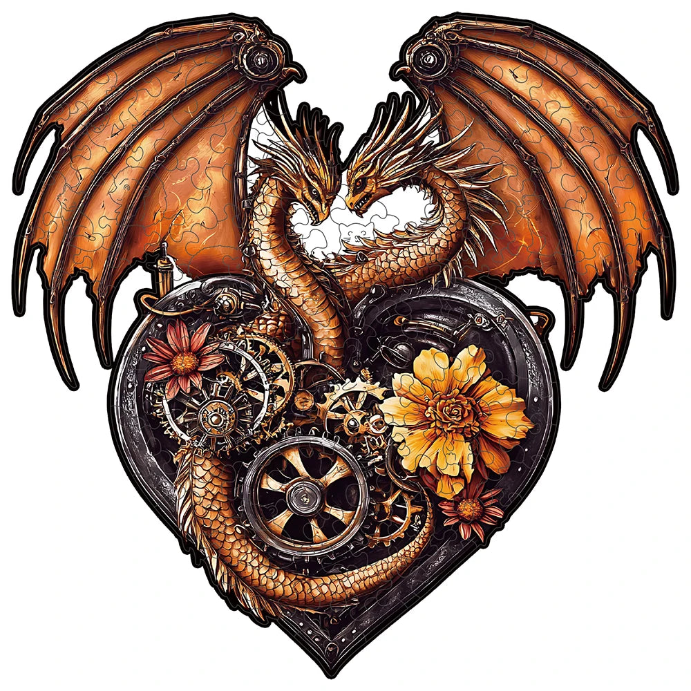 Heart-shaped Dragon Unique Shape Wooden Jigsaw Puzzles