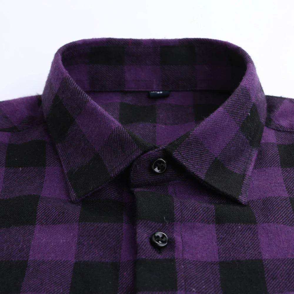Woodsman Slim-fit Brushed Flannel Plaid Shirts 13 Colours