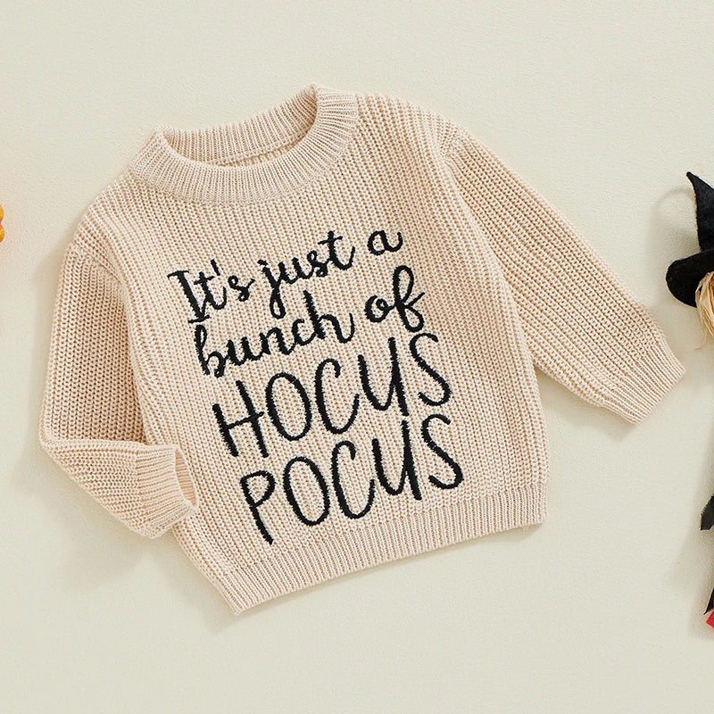 It's Just A Bunch Of Hocus Pocus Kids Baby Girls Boys Knit Sweater Embroidered Pullover 0-3T