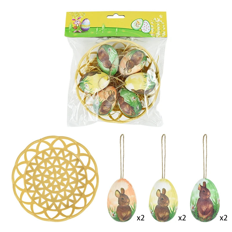 6Pcs Foam Easter Eggs Hanging Ornaments With Basket