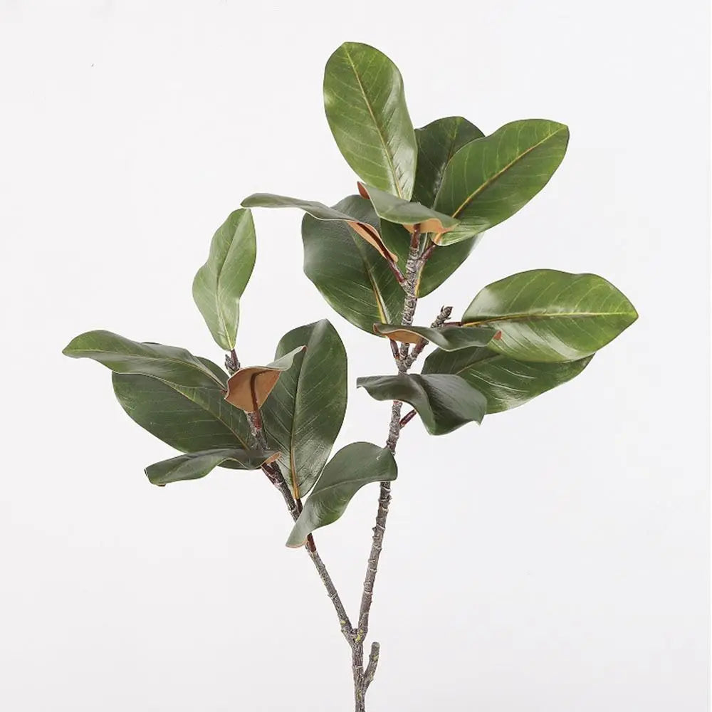 Large Artificial Magnolia Plant Rubber Leaves 2 Forks Simulated Magnolia Tree Branch 110cm Artificial Plants