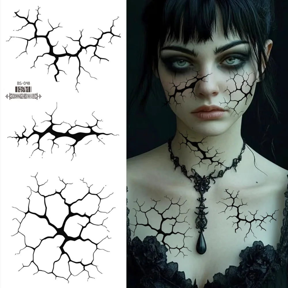 Black Lightning Line 2 Sheets Large Temporary Tattoo Stickers Halloween Body Decals Costume Party
