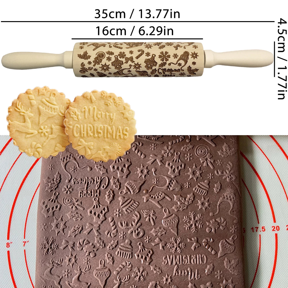 Christmas Wooden Embossing Print Rolling Pins