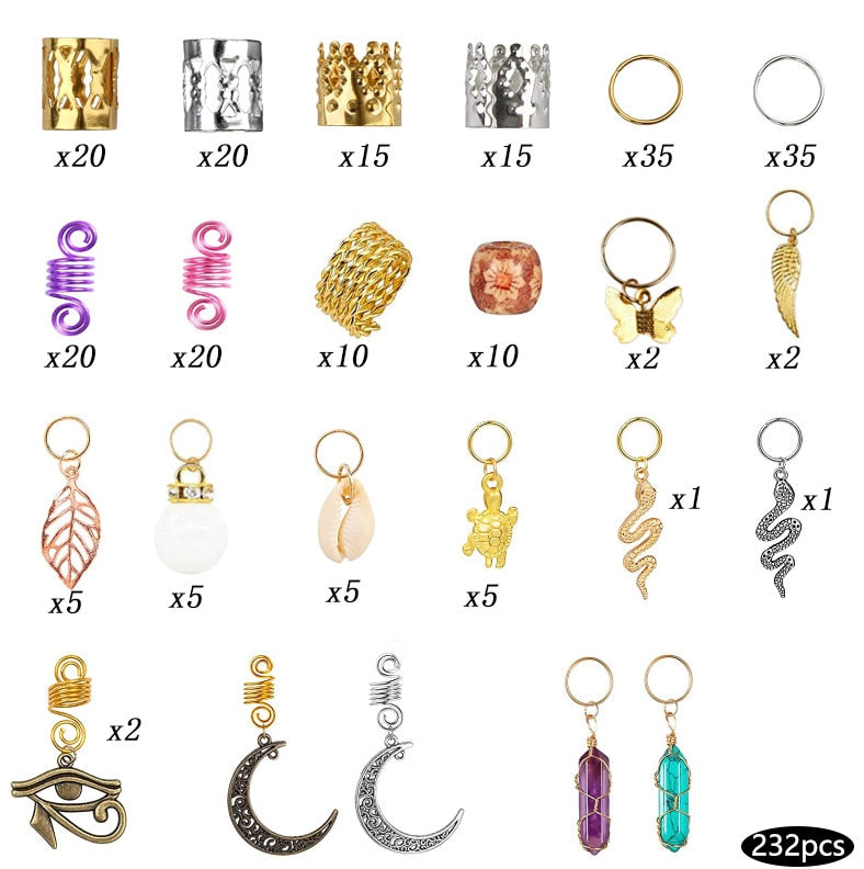 DIY Hair Jewellery Braid Cuffs and Clip Dreadlocks Beads 232PCS