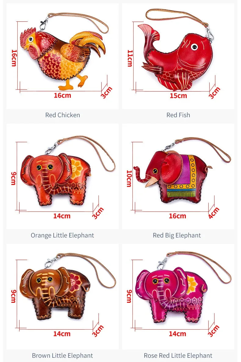 Genuine Leather Cute Coin Purses Handmade Animal Mini Cases