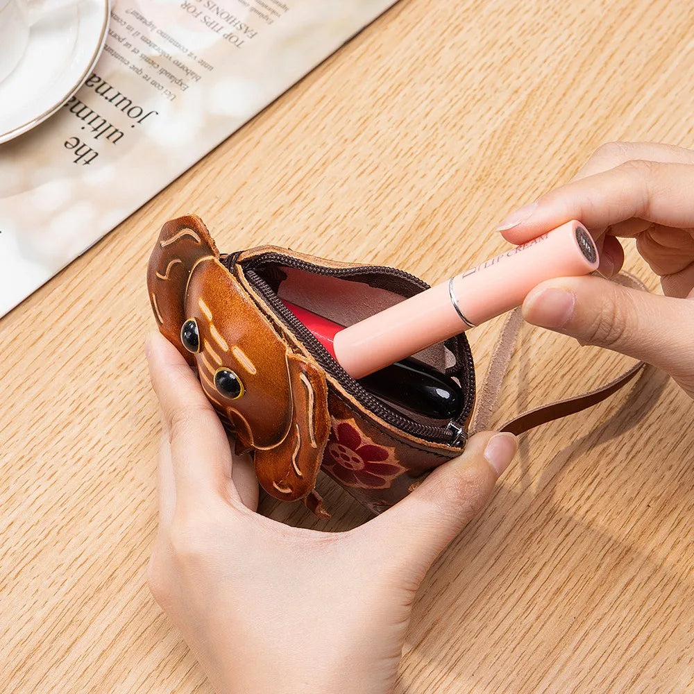 Genuine Leather Cute Coin Purses Handmade Animal Mini Cases