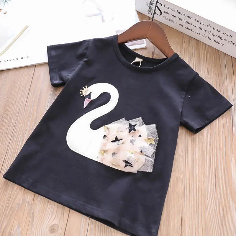 Swan T-Shirt+Sequin Skirts 2Pcs Baby Girls Clothing Sets Cotton Outfits