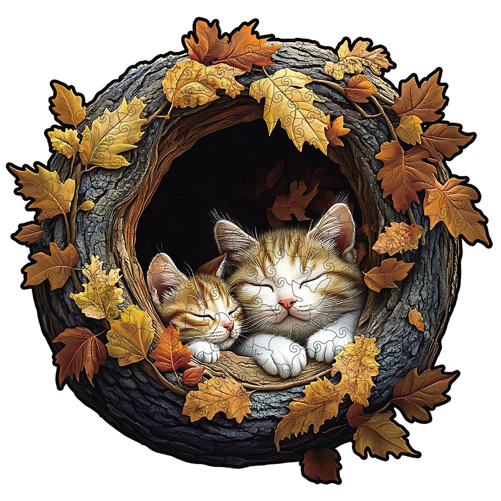 Woodland Cats Unique Shape Wooden Jigsaw Puzzles