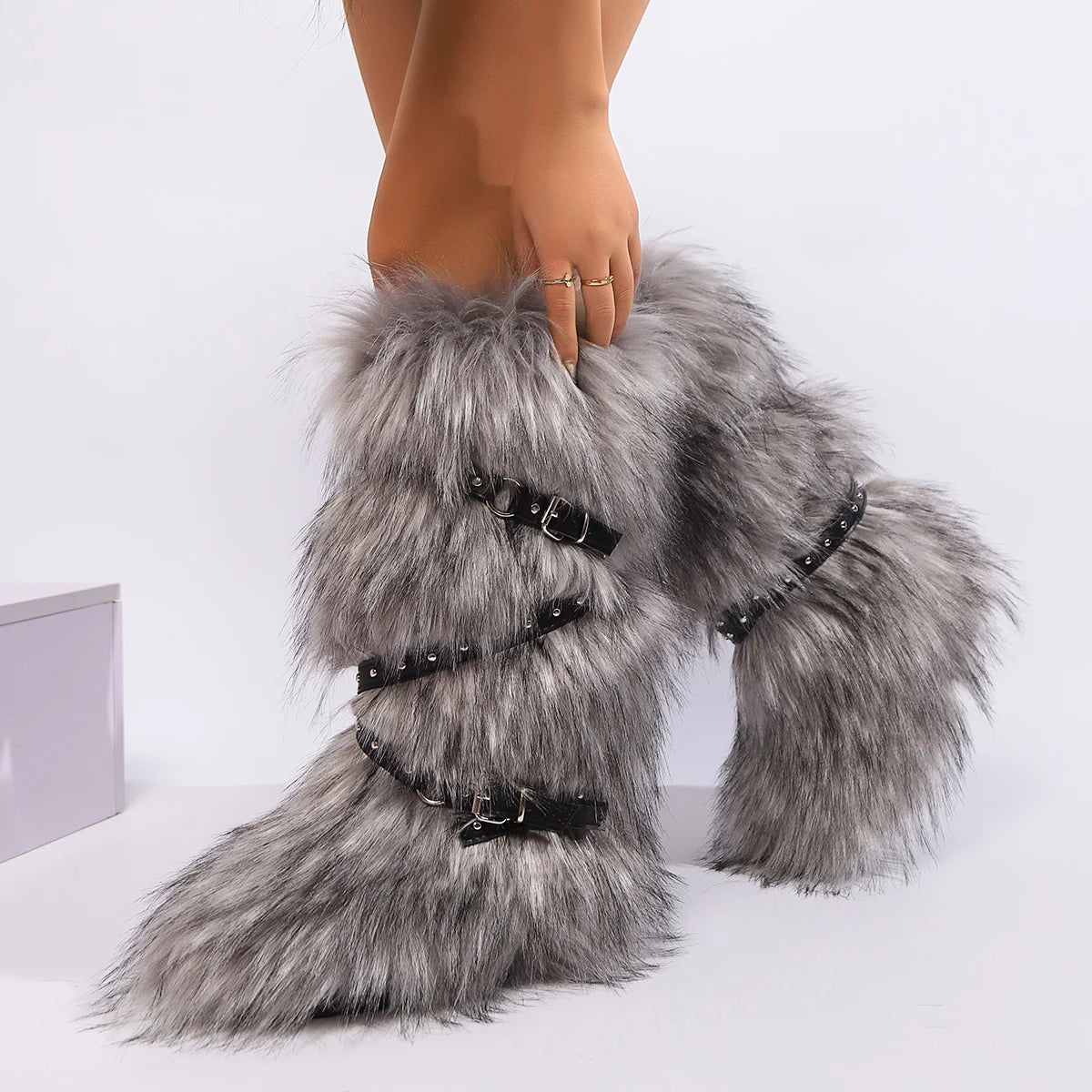 Winter Faux Fur Snow Boots Y2K Punk Rave Furry Shoes