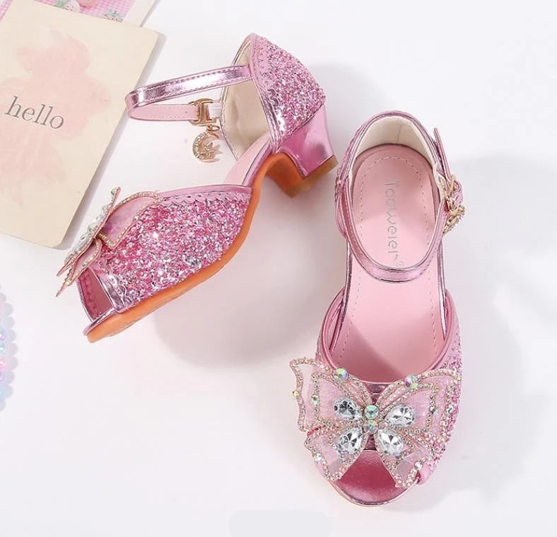 Party Shoes for Girls Glittery Butterfly Mary Jane Sandals Purple Gold Pink Blue