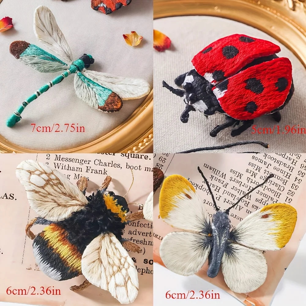 DIY Embroidered Insect Series Fabric Brooches Butterfly Ladybug Dragonfly Bee Craft Project