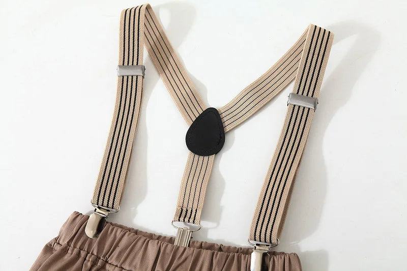 Summer Boys Shorts Suit Toddler Boys Formal Suspender Bowtie Trousers Suit 2-8 Years