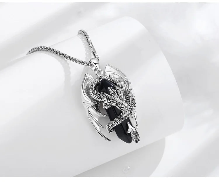 Dragon Treasure Hexagonal Obsidian Crystal Pendant Necklace