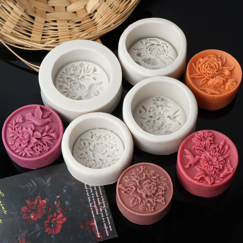 Round Peony Silicone Soap Moulds DIY Candle Resin Chocolate Ice Soap Making Tool