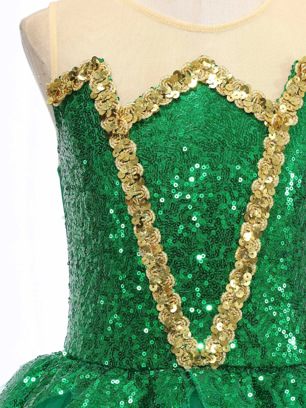 Royal Elf Green Sequins Girls Ballet Dance Dress Tutu Gymnastics Leotard Figure Skating Dance Performance Costume
