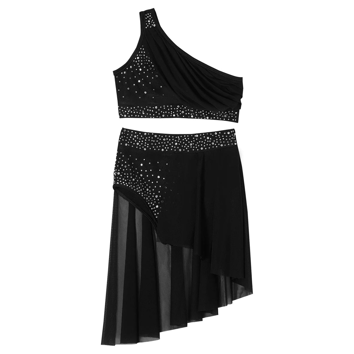 Girls Dance One Shoulder Crop Top Wrap Tutu Skirt Set