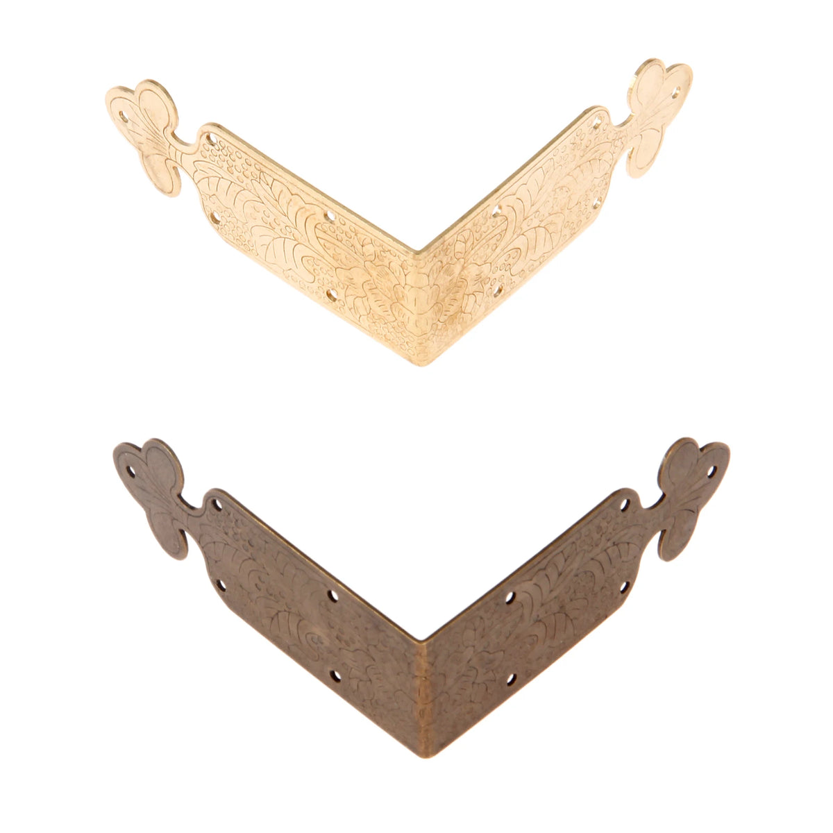 Set of Four Metal Corner Brackets Gold Bronze Photo Frame Furniture Protector + Nails