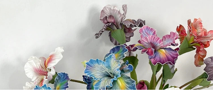 Irises Oil Painting Stylised 45cm Artificial Flower EVA Velvet Feel
