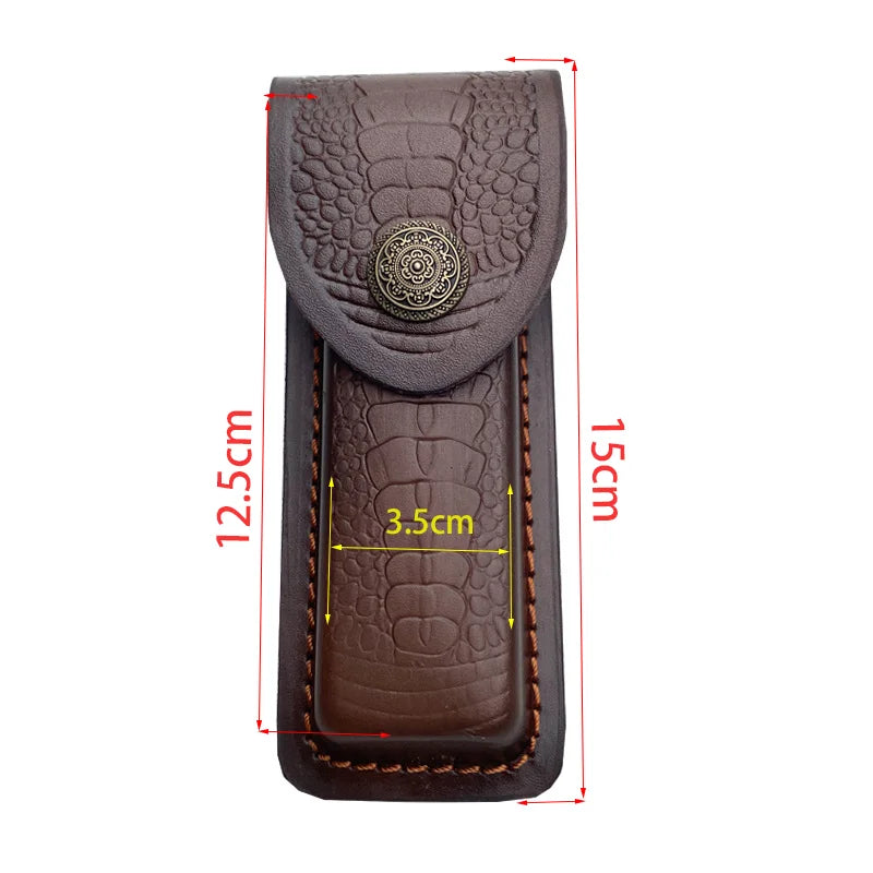 15 CM Pocket Knife Holder Embossed Genuine Leather Scabbard Pocket Knife Sheath Case Belt Holsters