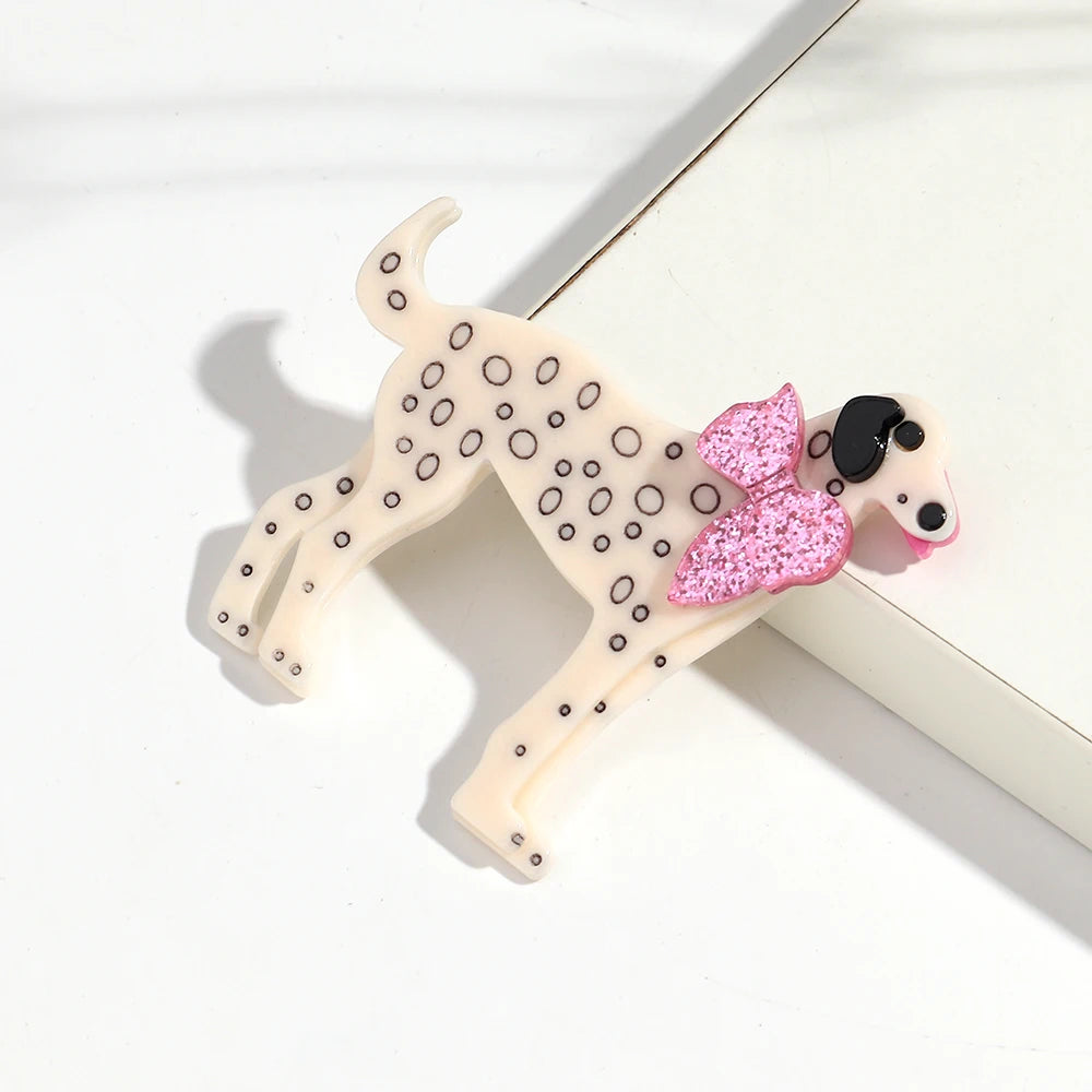 Acrylic Brooch Dalmatian Dog with Rainbow Wellingtons