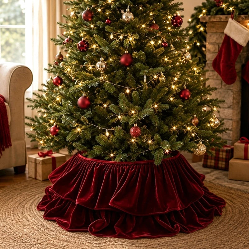 Ruffled Velvet Christmas Tree Skirt Collar Five Colours