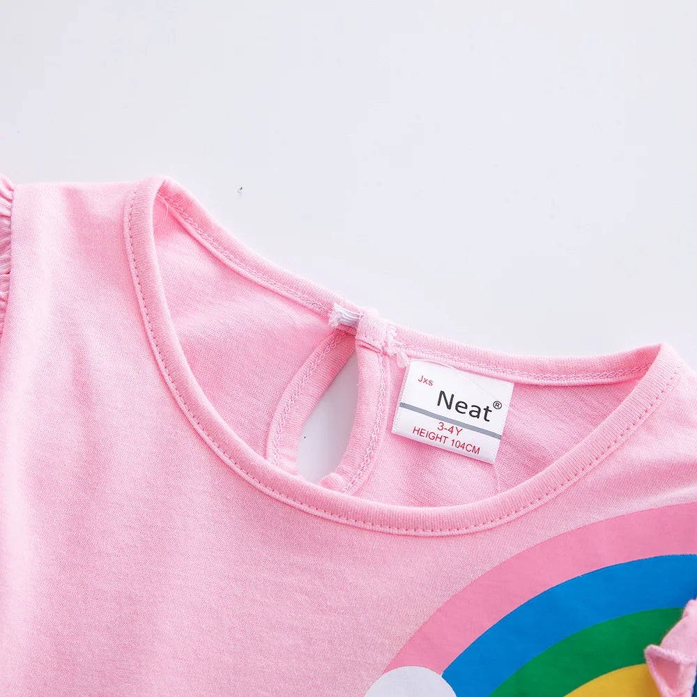 Girls' Long Sleeve Unicorn Dress Two Pockets Rainbow Sleeves