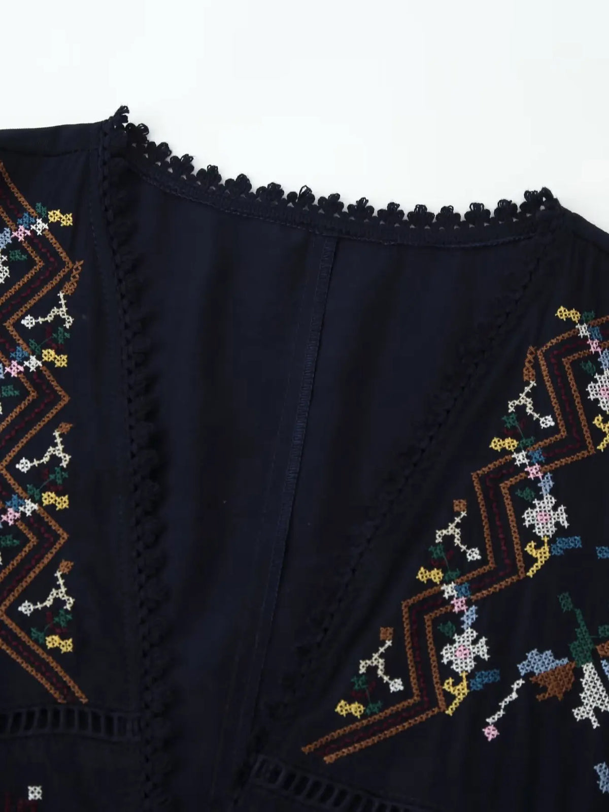 Toni's Totem Flower Navy Embroidered Short Sleeve Jacket Short Coat