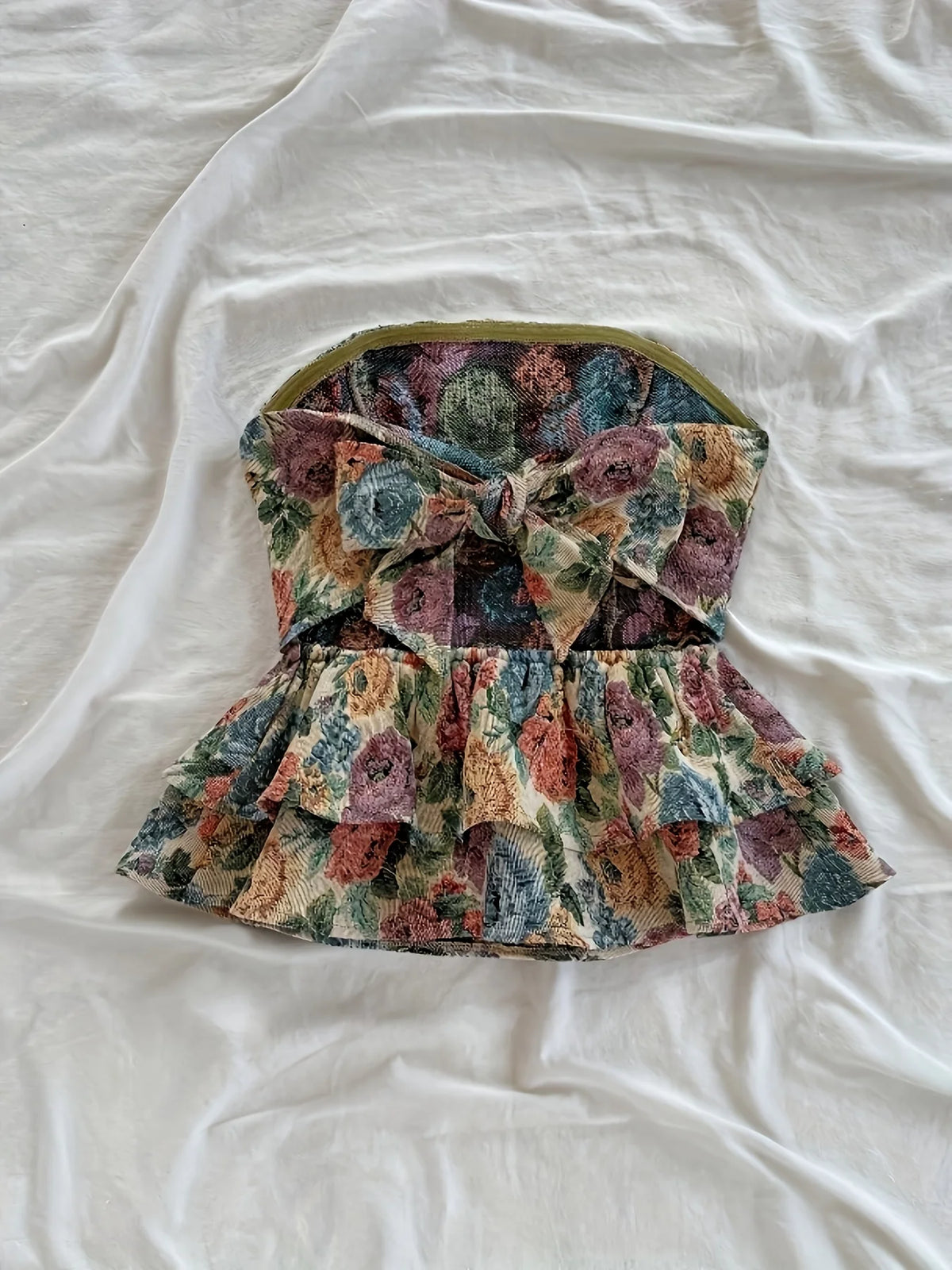 Flower Joy Belted Ruffled Backless Tube Top