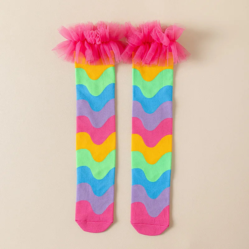 Girls Knee-High Rainbow Fun Socks 3-8T
