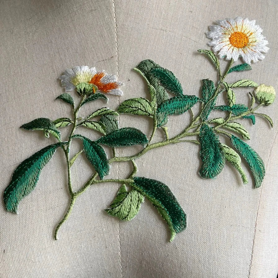 Long Daisies Flower Appliqué Embroidery Glue On Patch