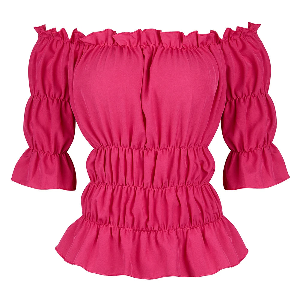 16 Colours Medieval Renaissance Blouses Off Shoulder Steampunk Cosplay Pirate Shirt Corset Top