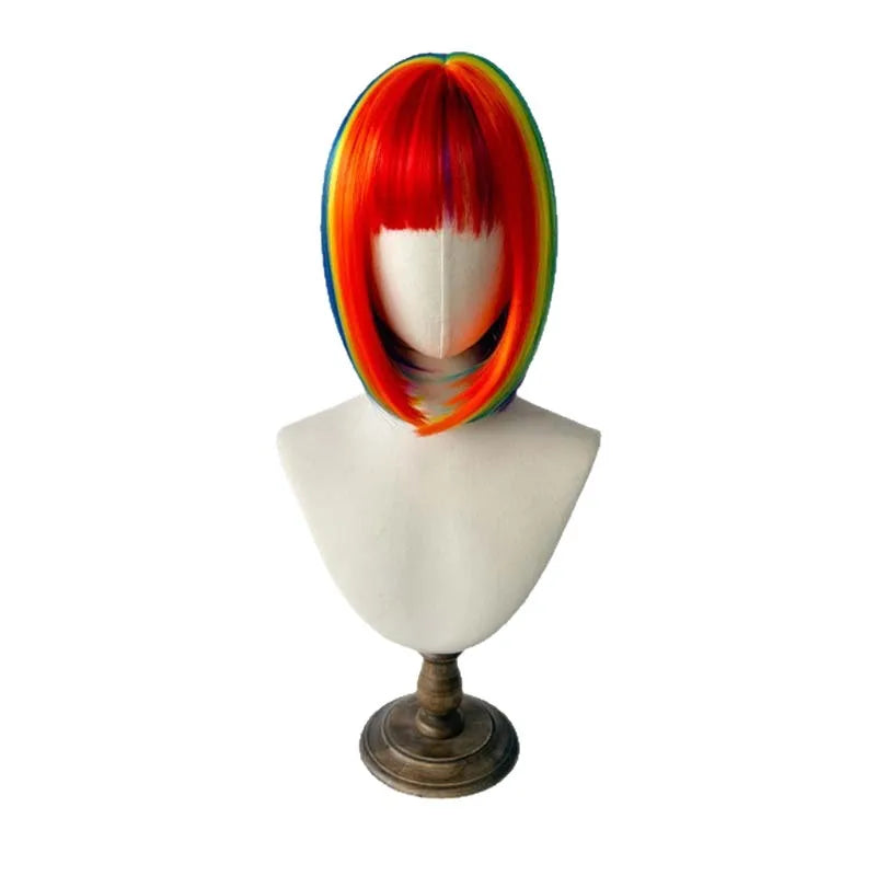 Synthetic Party Wigs Colourful Rainbow Bob with Bangs Hairstyle Halloween Cosplay