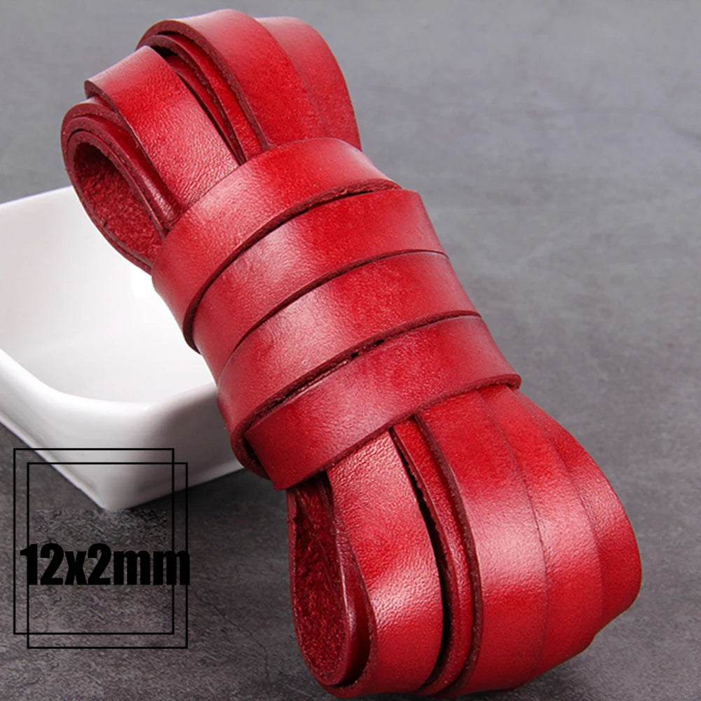1/2/3/4/5/6/8mm 2 meter Red Coffee Genuine Leather Cord Flat/Round Rope DIY Jewellery Making