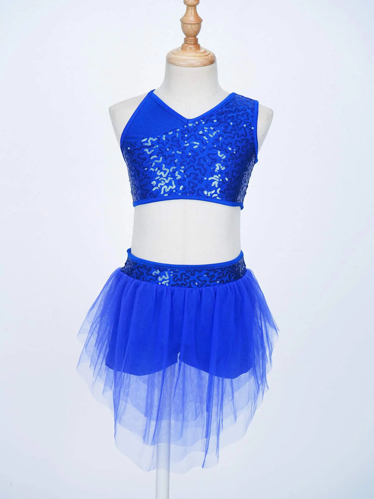 Sequins Ballet Dance Set Girls Crop Top Skirted Shorts Stage Dance Costumes