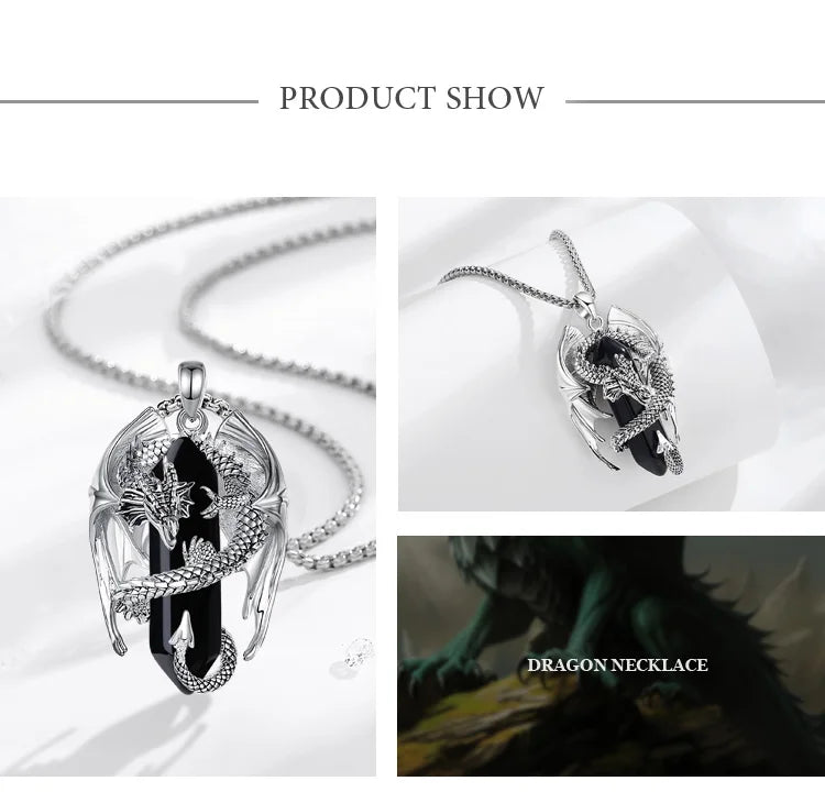 Dragon Treasure Hexagonal Obsidian Crystal Pendant Necklace
